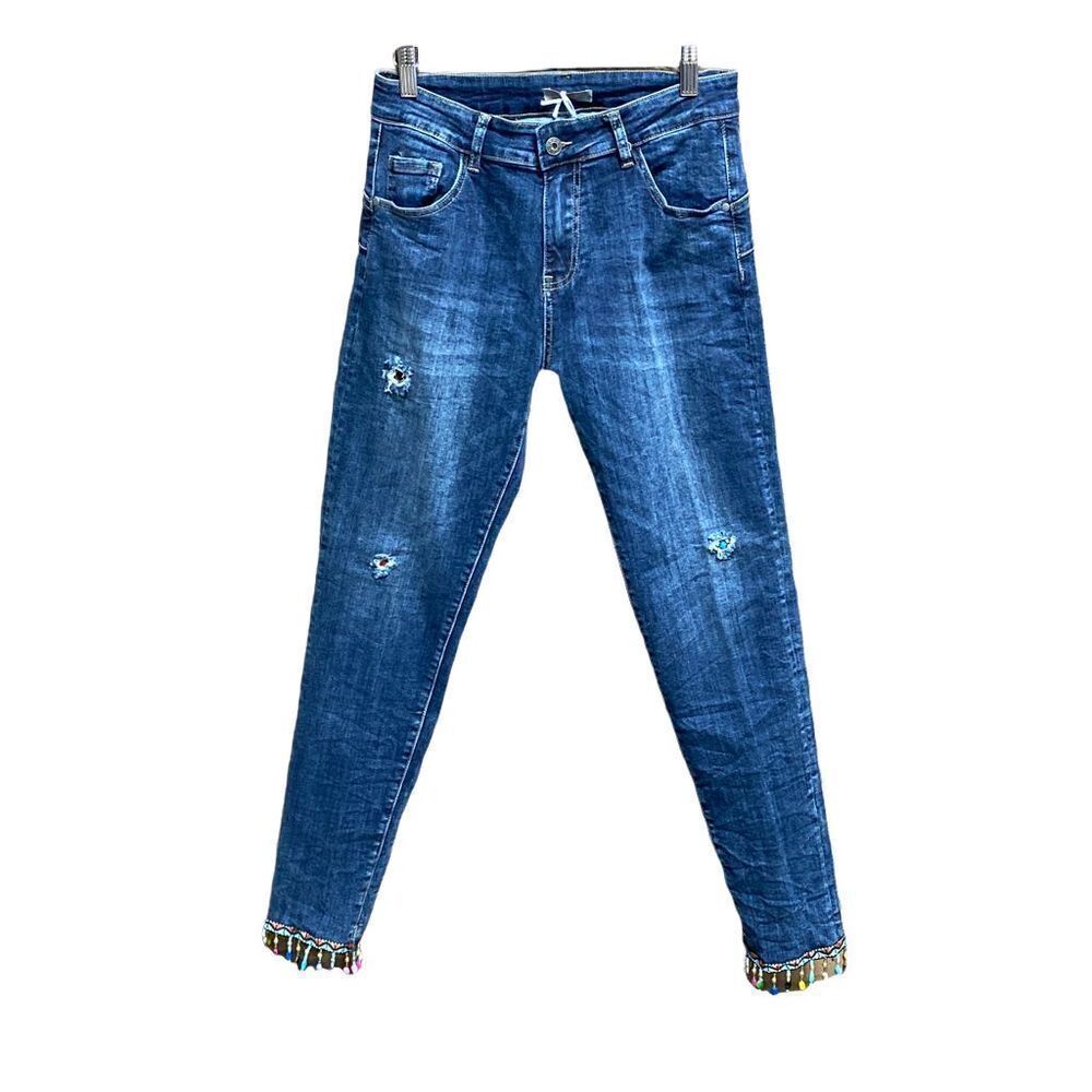 Three Hearts Boho Beaded High Waisted Jeans Size Large NWT